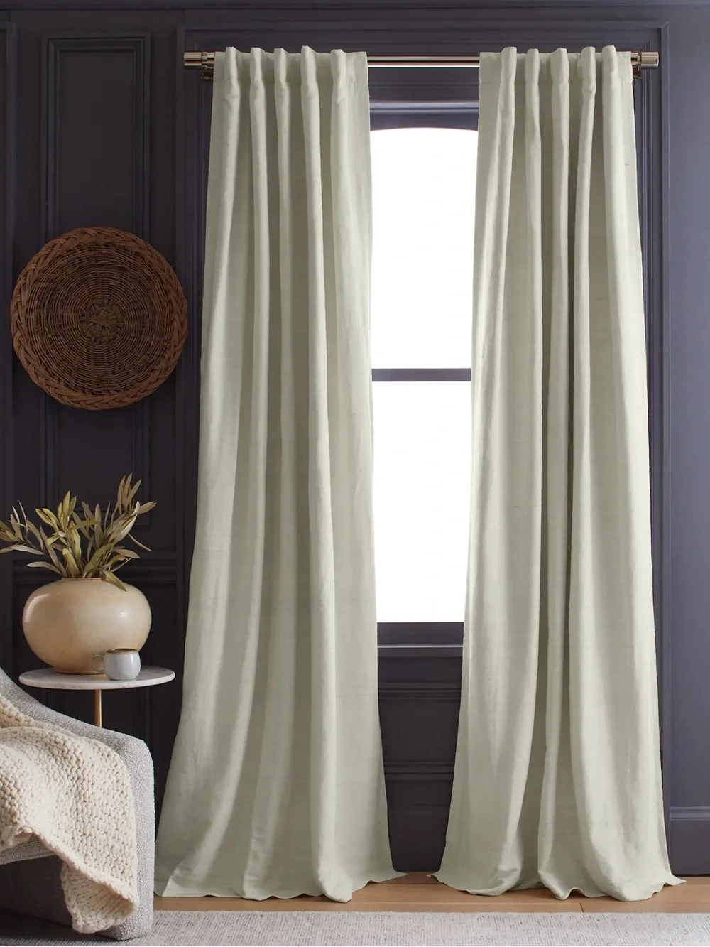 QUINCE Set Of 2 48x96 Raw Silk Blackout Curtains Ivory 9026